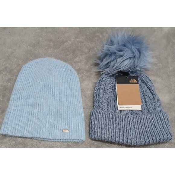 North face free People womens blue beanie knit cable hat lot of 2 main image 7